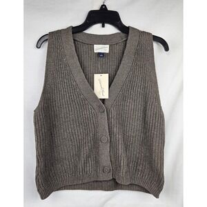 Universal Thread Womens Brown Cotton Shaker Stitch Button Front Sweater Vest L